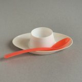 東ドイツ　エッグカップ　ホワイト　ポリア製　スプーン付き