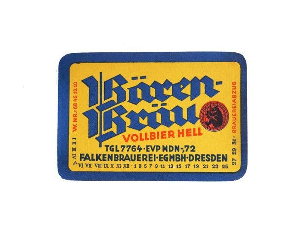 画像1: 東ドイツ　ビールラベル19　ドレスデンフランケン醸造所　ベーレンブロイ