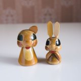 ヴィンテージ　木製人形　猫とうさぎ　セット